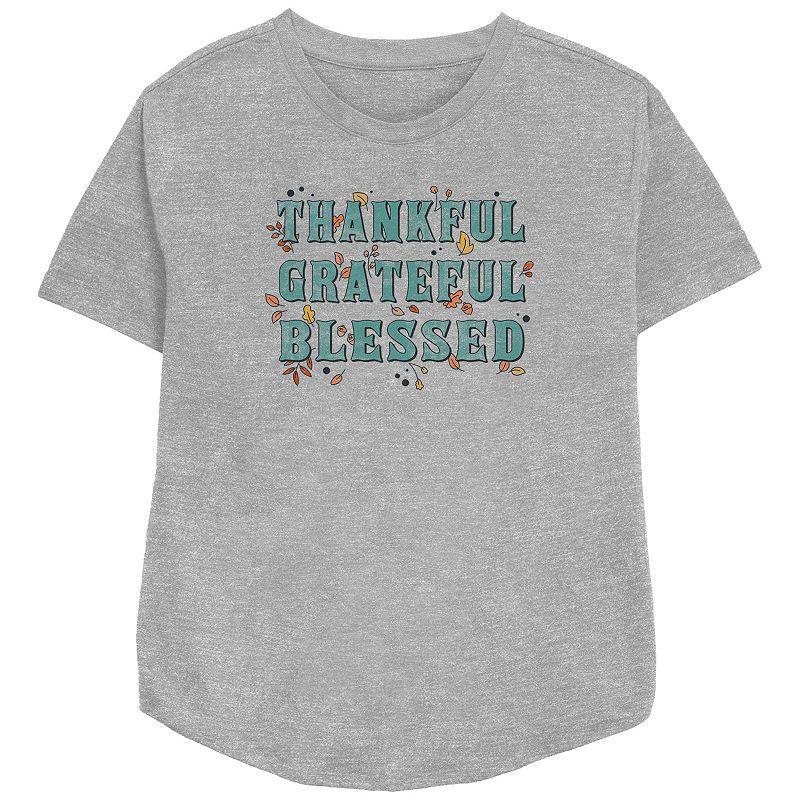 Women's Thankful Grateful Blessed Relaxed Fit Graphic Tee, Size: Medium, Athletic Grey Product Image