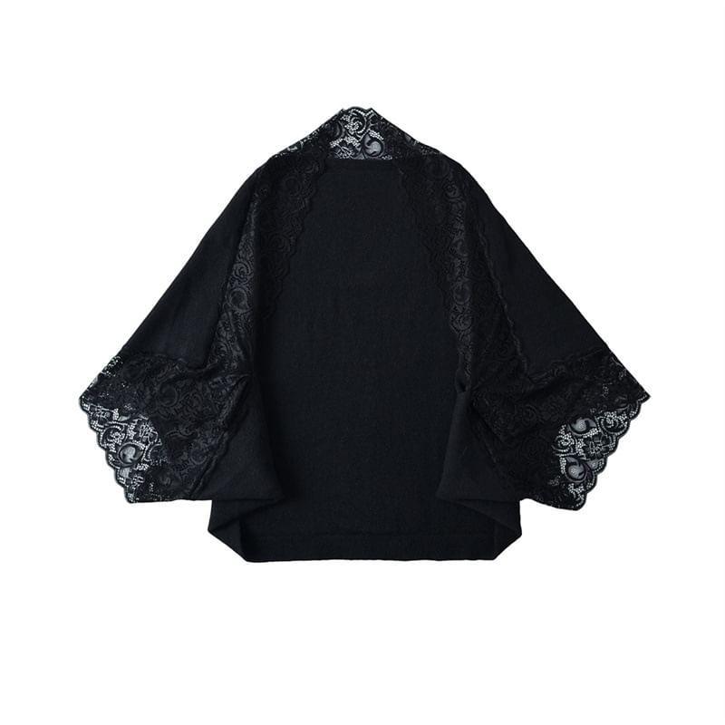 Plain Lace Panel Knit Shawl Product Image