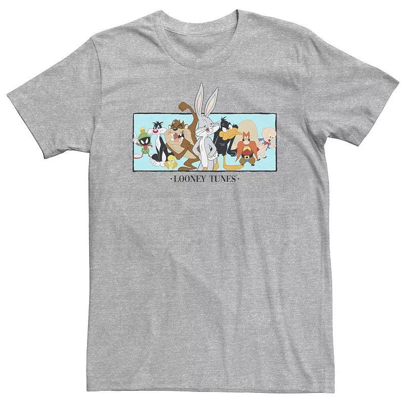 Big & Tall Looney Tunes Group Shot Panel Tee, Mens Athletic Grey Product Image