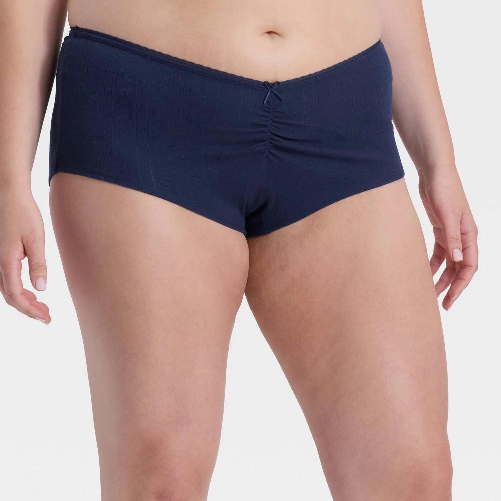 Women's Pointelle Ruched Front Boy Shorts - Wild Fable™ Blue L Product Image