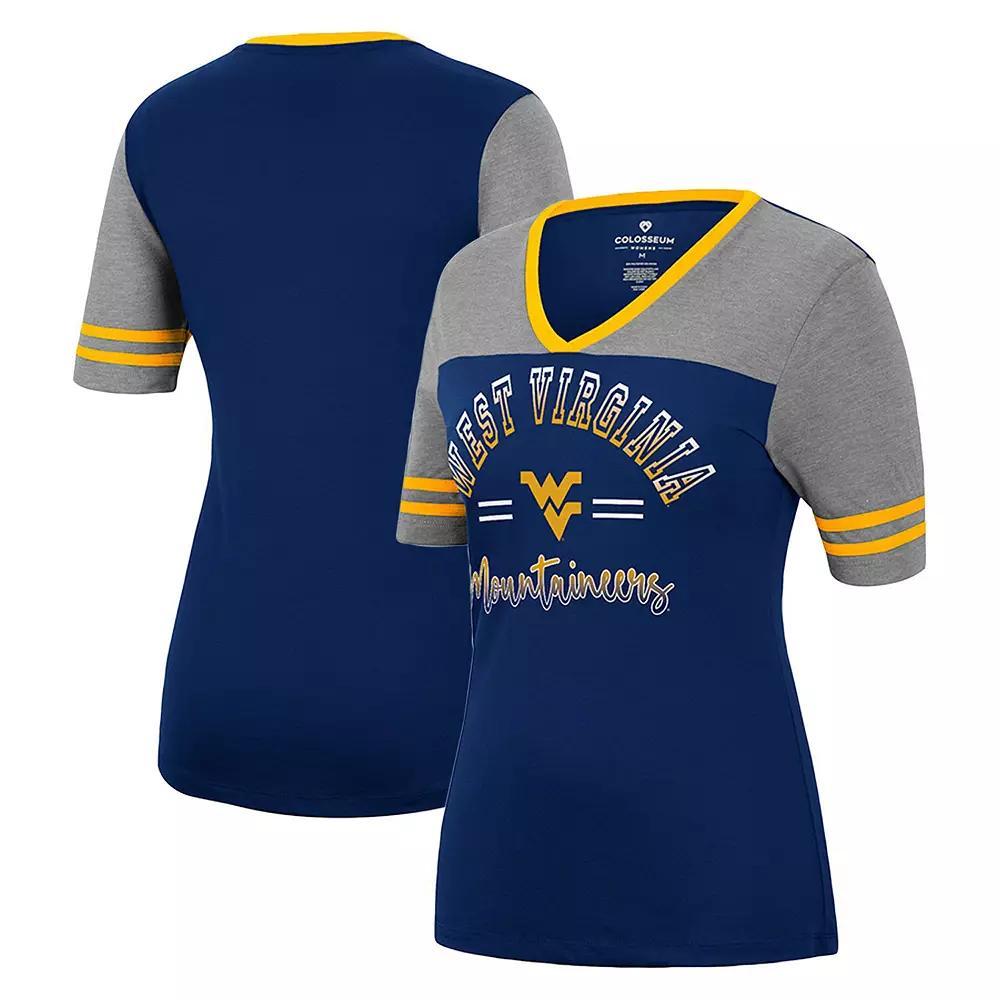 Women's Colosseum Navy/Heathered Gray West Virginia Mountaineers There You Are V-Neck T-Shirt, Size: Small, Blue Product Image