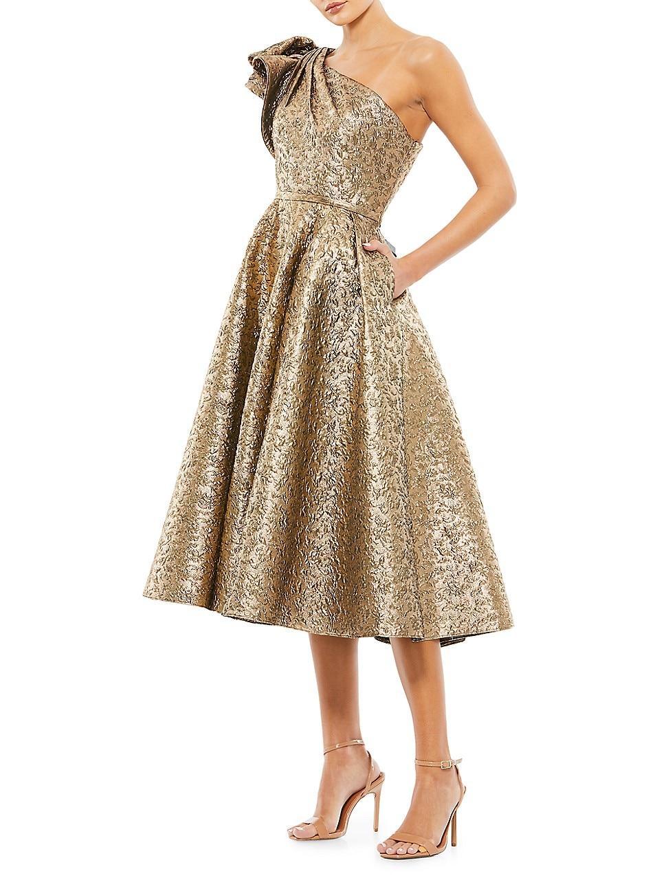 Womens Asymmetric Metallic Tea-Length Dress Product Image