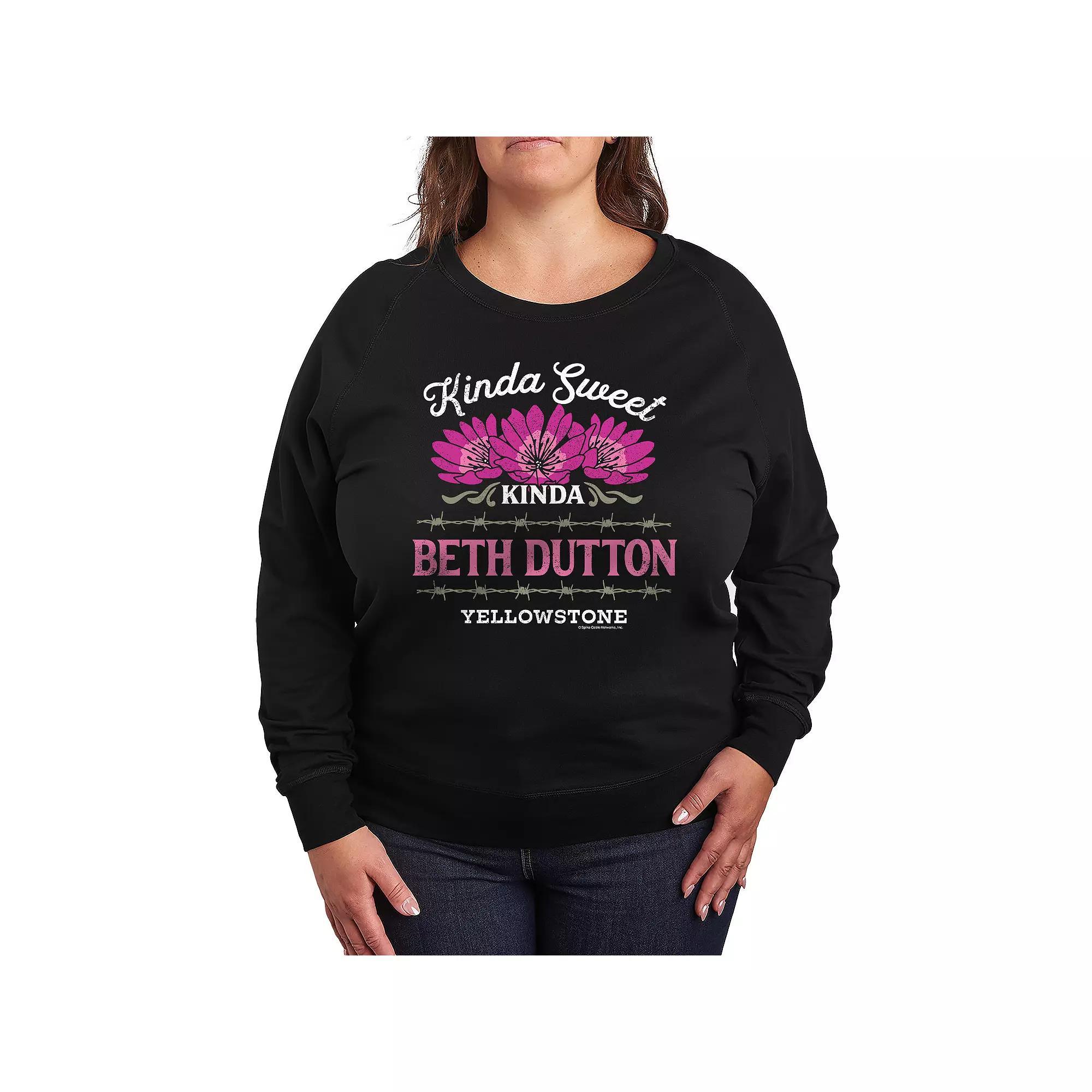 Plus Size Yellowstone Kinda Beth Dutton French Terry Long Sleeve Tee, Women's, Size: 4XL, Black Product Image