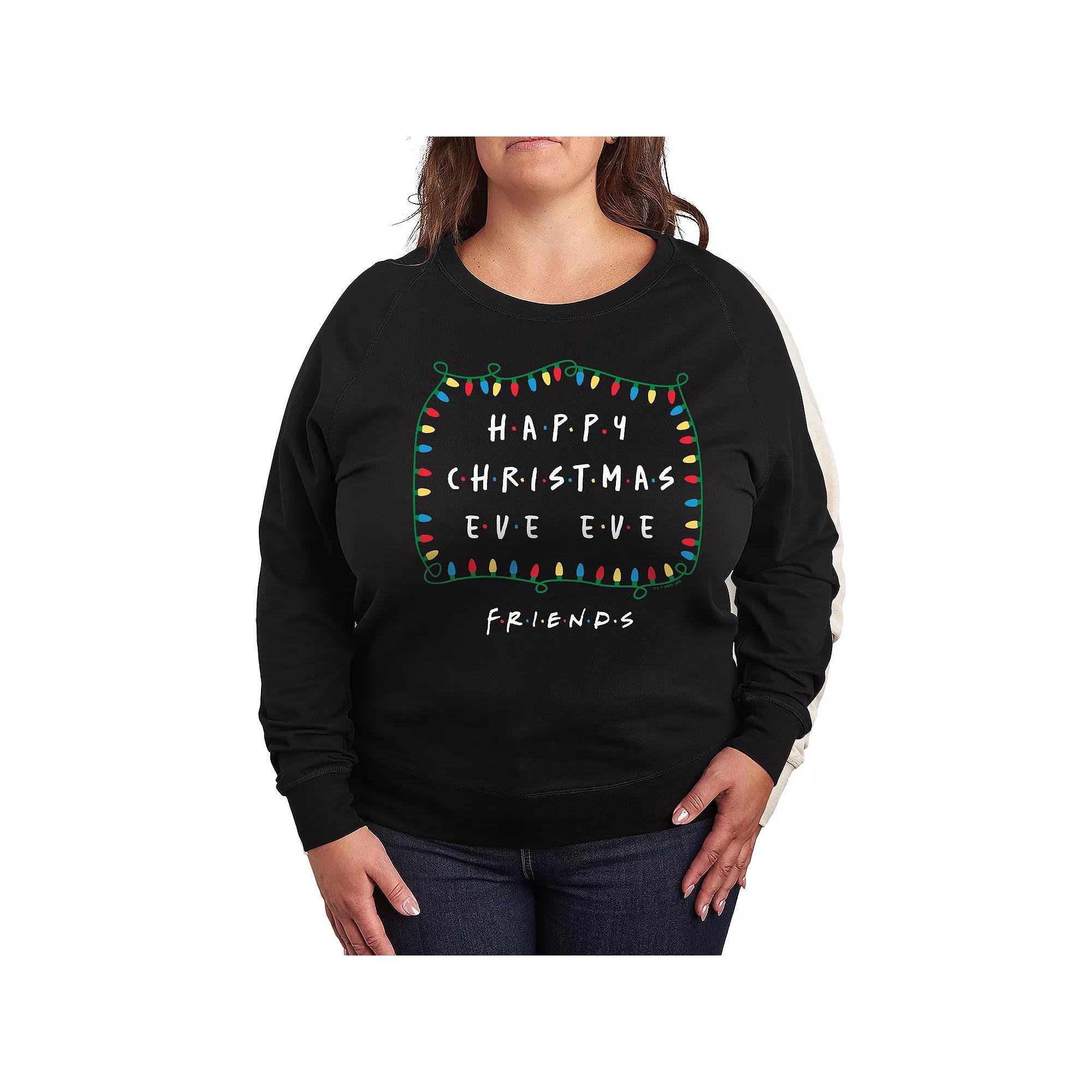 Plus Size Friends Happy Christmas Eve Eve French Terry Long Sleeve Tee, Women's, Size: 4XL, Black Product Image