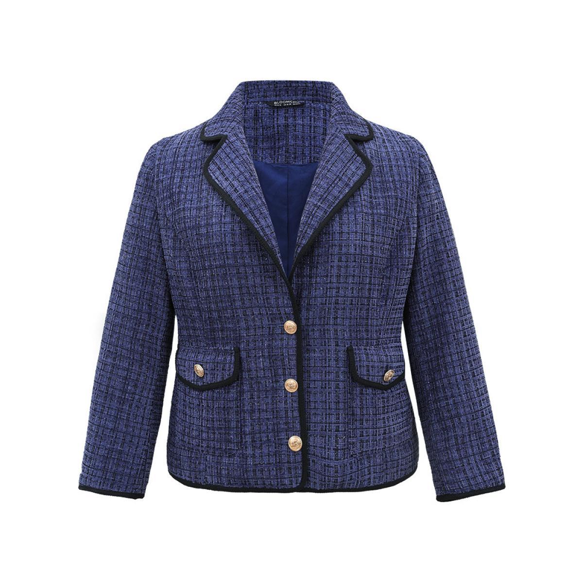 Plus Size Tweed Suit Collar Button Up Flap Pocket Blazer Women Indigo Elegant Lined Ladies Everyday Winter Coats BloomChic 10/M Product Image