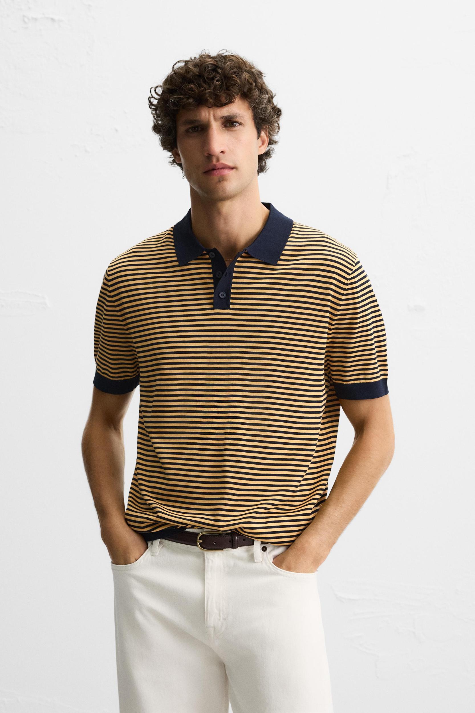 STRIPED KNIT POLO SHIRT Product Image