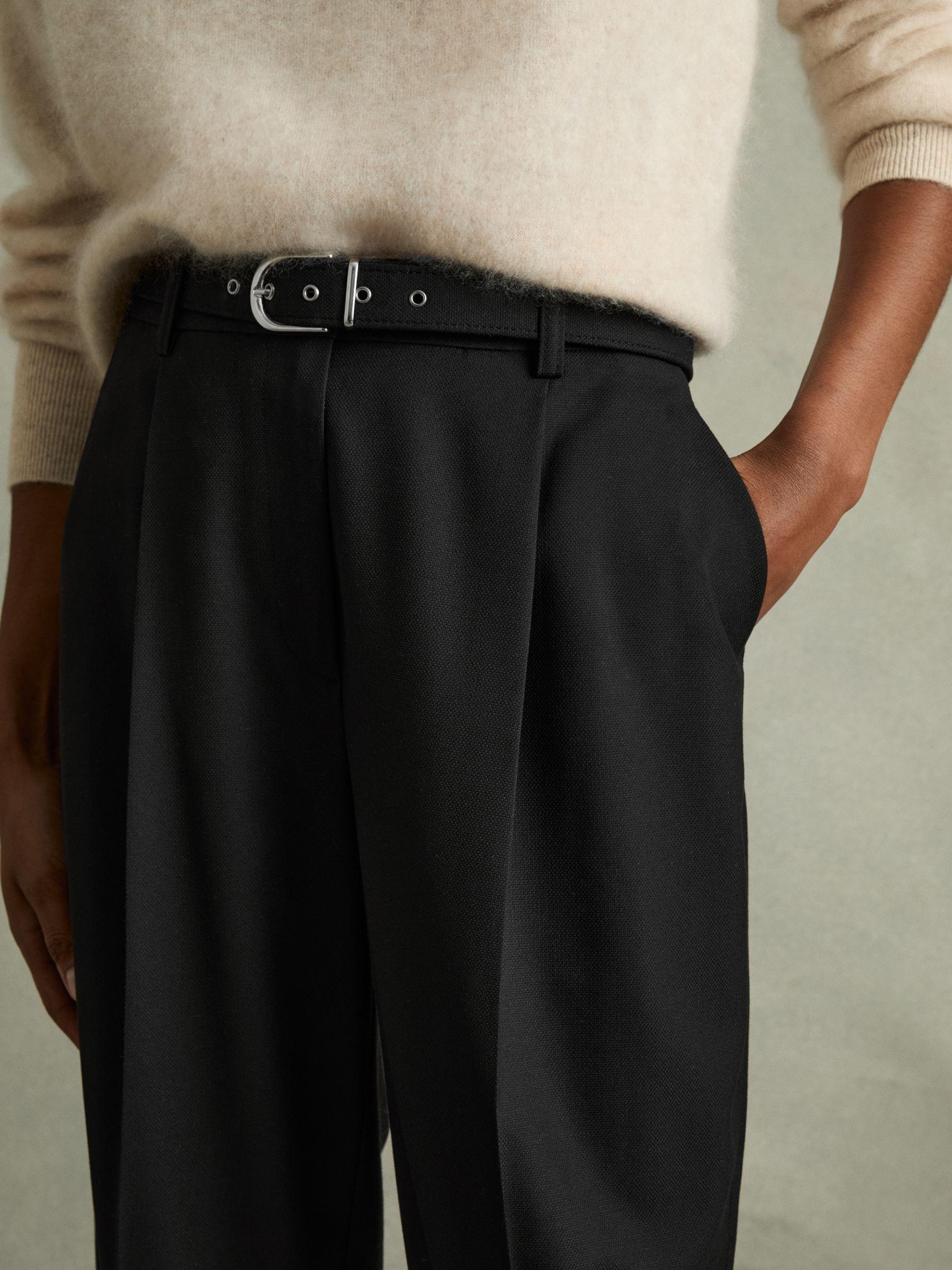 Tapered Belted Trousers in Black Product Image