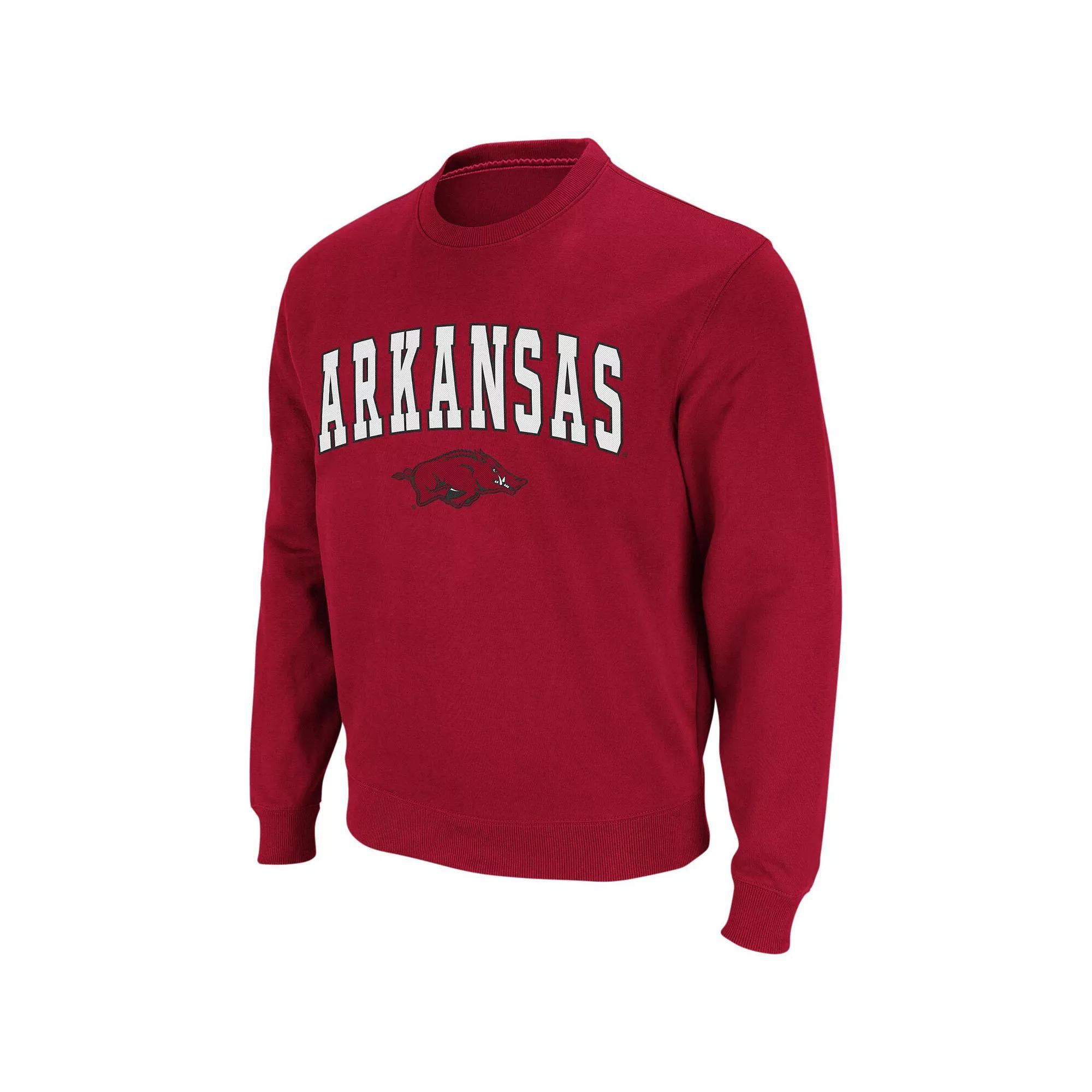Men's Colosseum Cardinal Arkansas Razorbacks Arch & Logo Crew Neck Sweatshirt,  Product Image