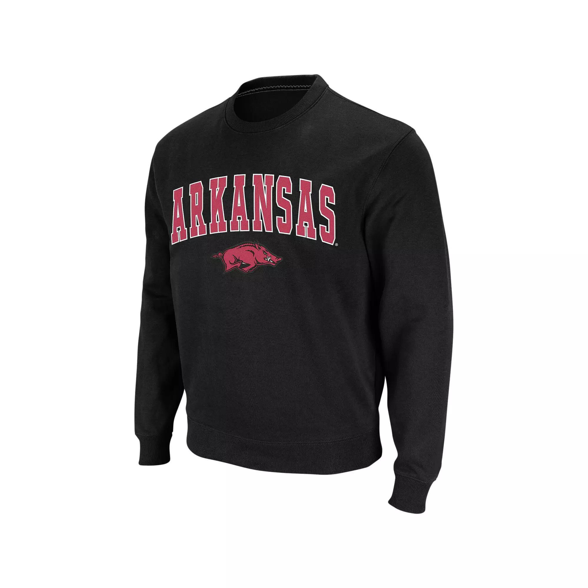 Men's Colosseum Black Arkansas Razorbacks Arch & Logo Crew Neck Sweatshirt, Size: Large Product Image