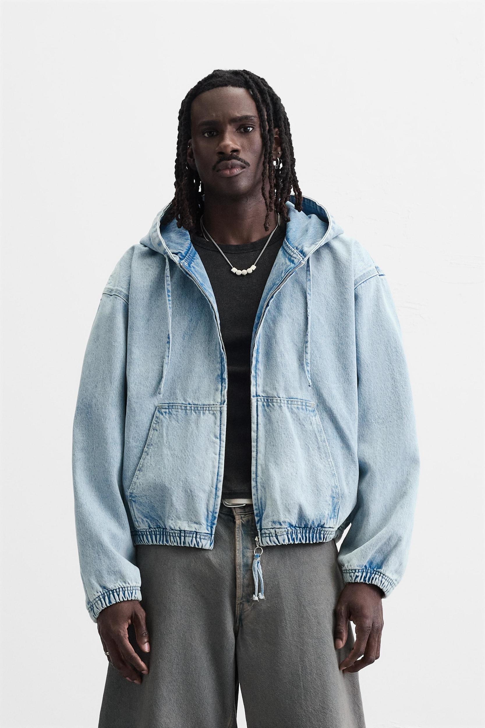 HOODED DENIM JACKET Product Image