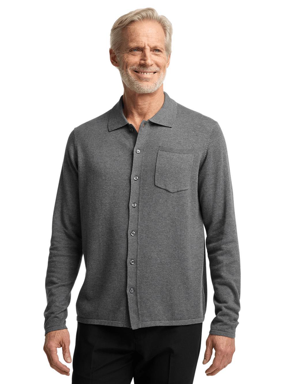 Supima Cotton Button Front Polo - Medium Grey Product Image