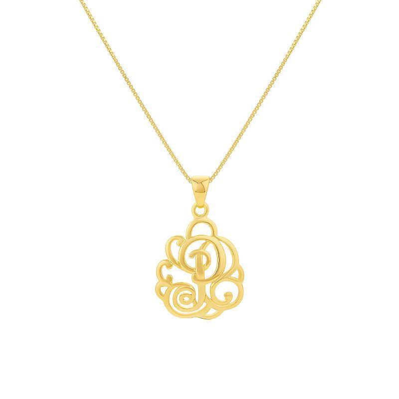 PRIMROSE Sterling Silver Monogram Initial Pendant Necklace, Womens Gold Tone E Product Image