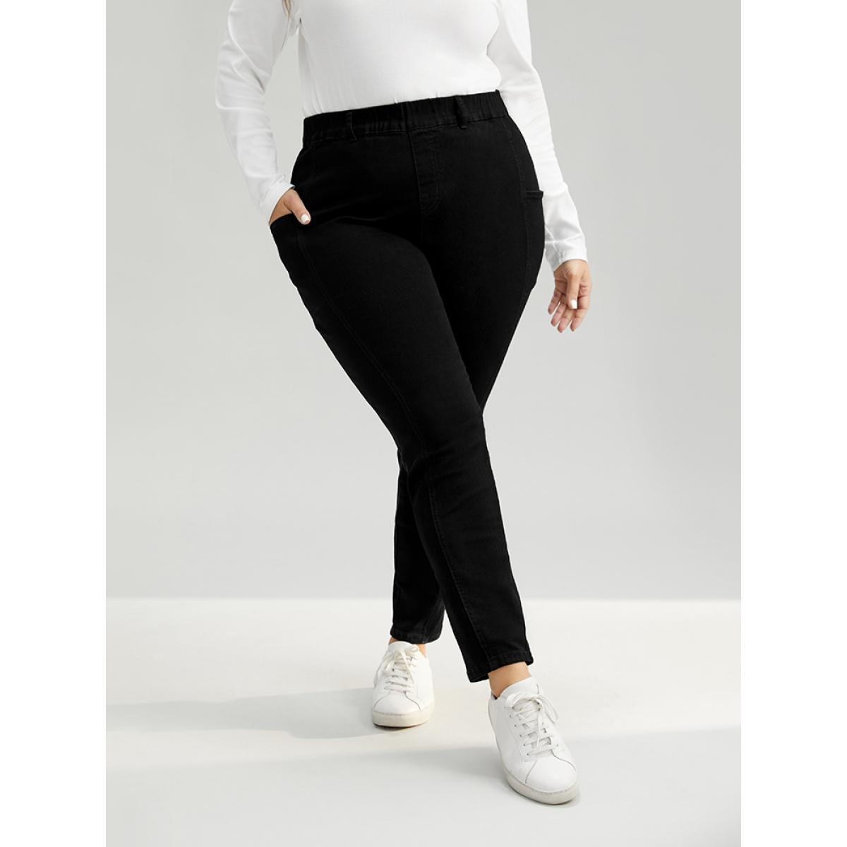 Plus Size Elastic Waist Side Pocket Skinny Jeans Women Black Casual Plain Plain High stretch Pocket Jeans BloomChic 24/3X Product Image
