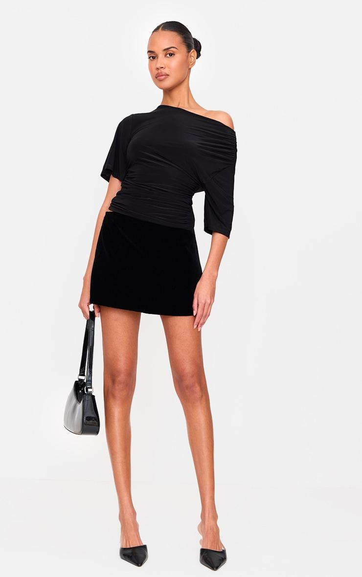 Black Slinky Slouchy Asymmetric Long Top Product Image