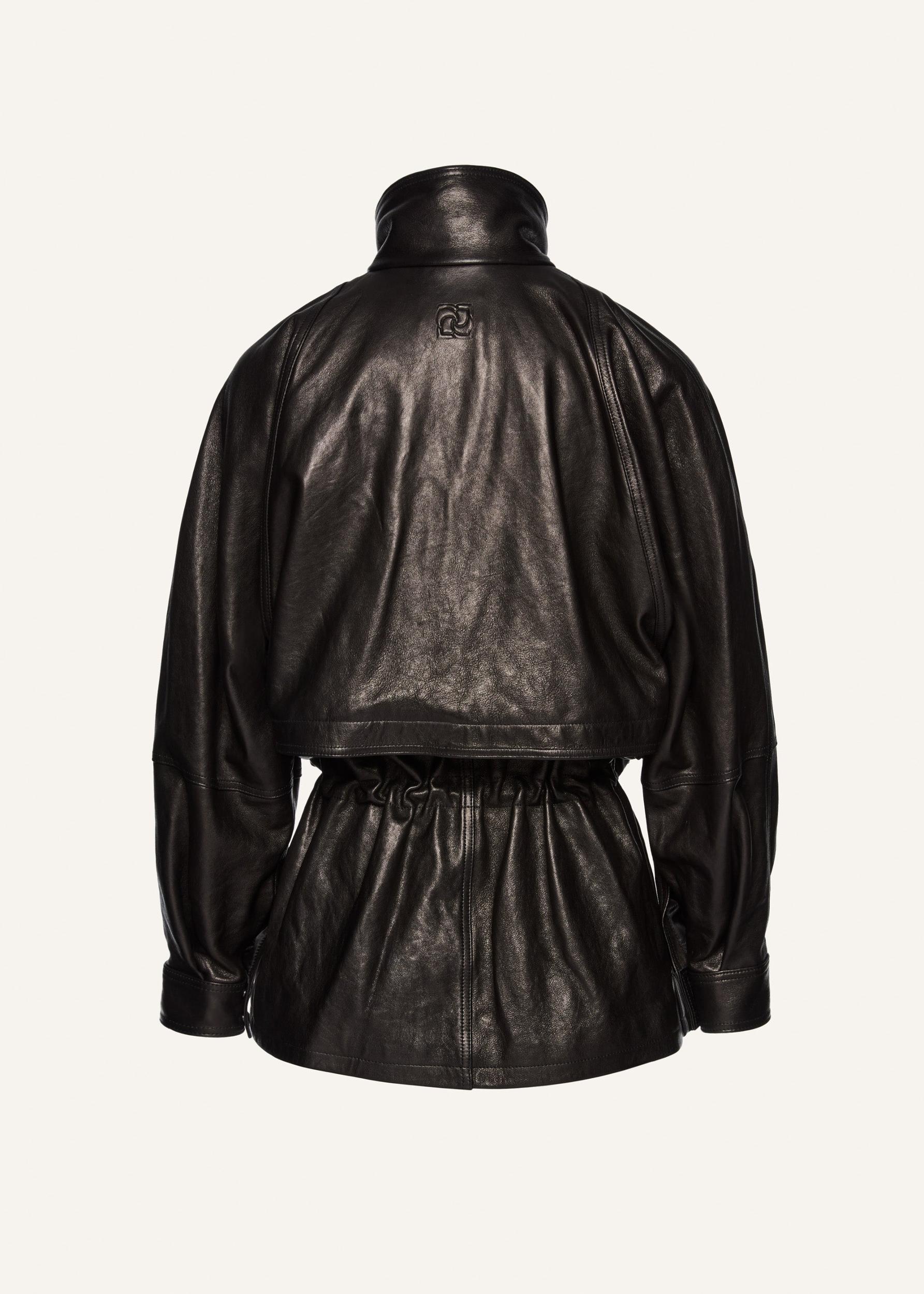 Cinched leather jacket in black Product Image