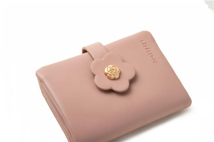 Flower Lettering PVC Panel Faux Leather Bifold Wallet Product Image