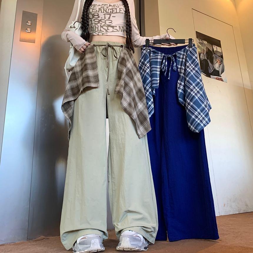 High Rise Plaid Hem Wide Leg Pants Product Image