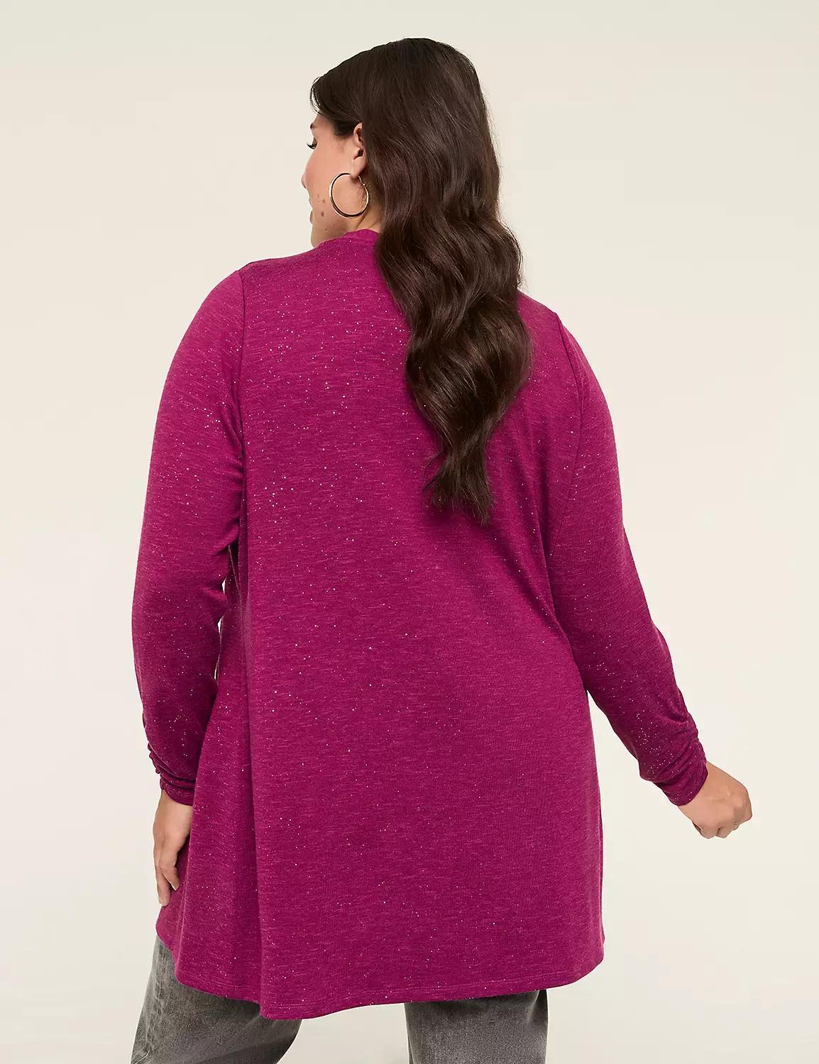 Shimmer Ruched-Sleeve Open-Front Overpiece Product Image