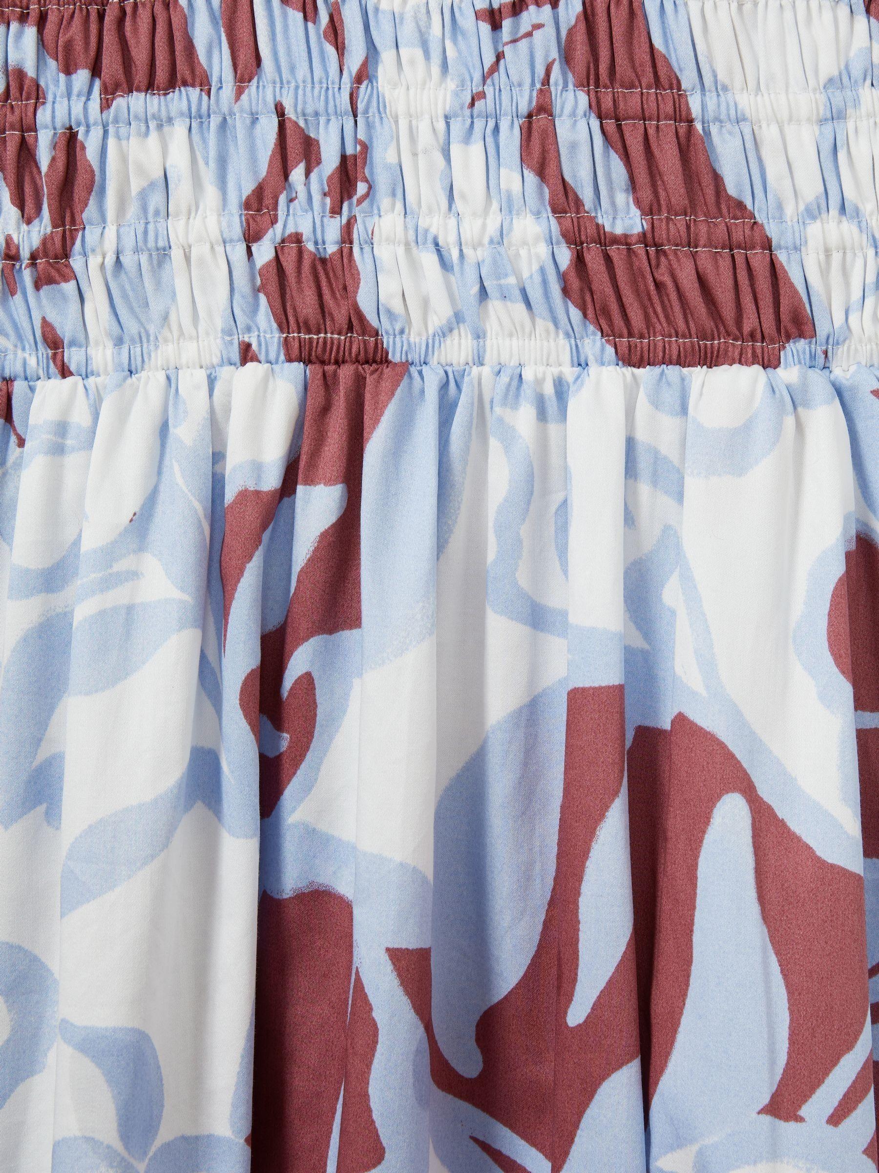 100% Cotton Poplin Floral-Print Midi Dress in Blue Product Image