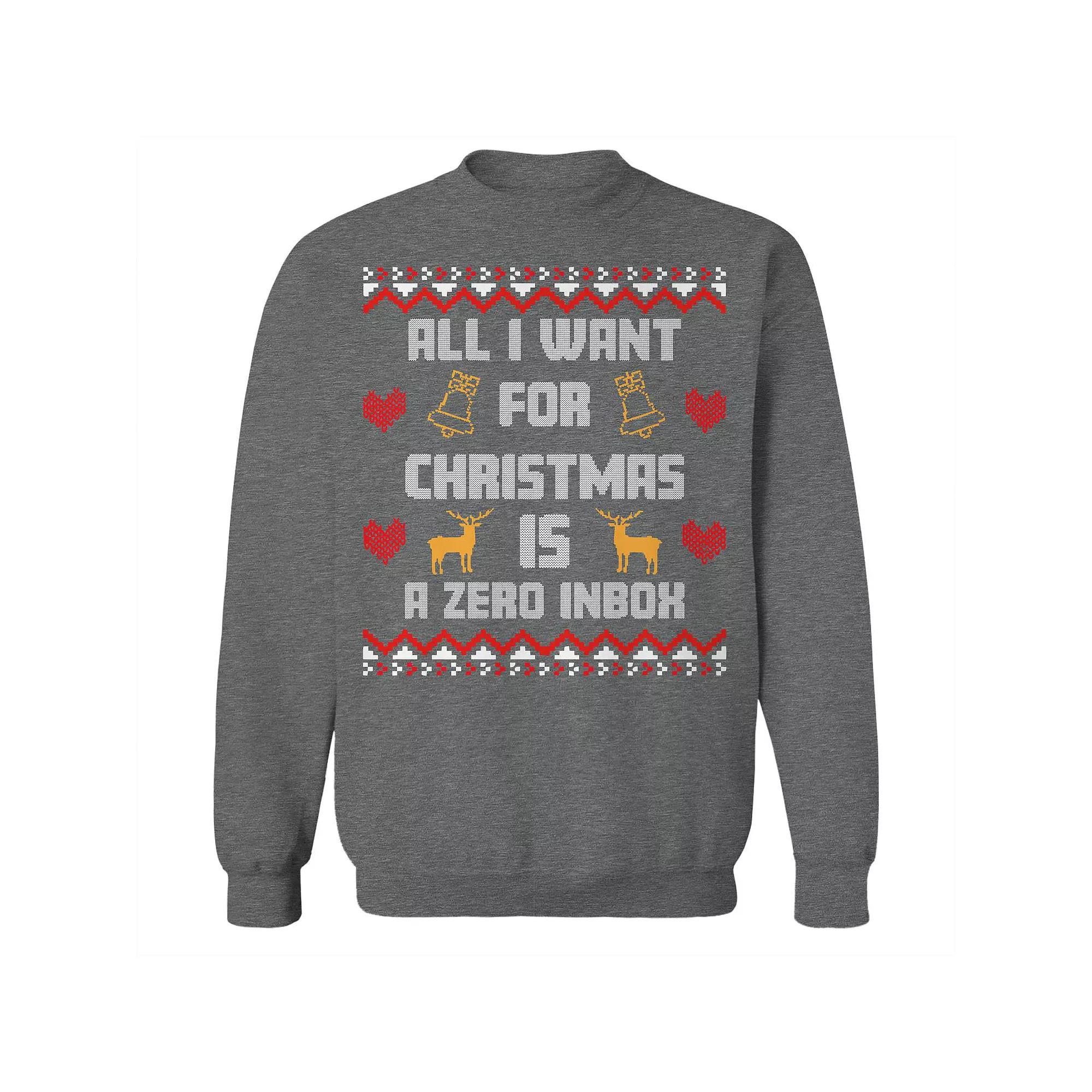 Men's Christmas Sweater Zero Inbox Graphic Sweatshirt, Size: Medium, Grey Heather Product Image