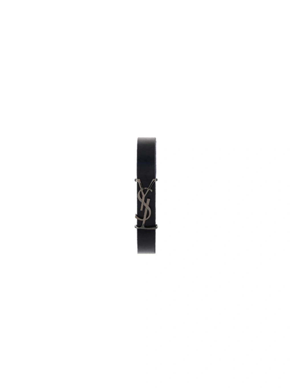 SAINT LAURENT Opyum Monogram Leather Bracelet In Nero Product Image