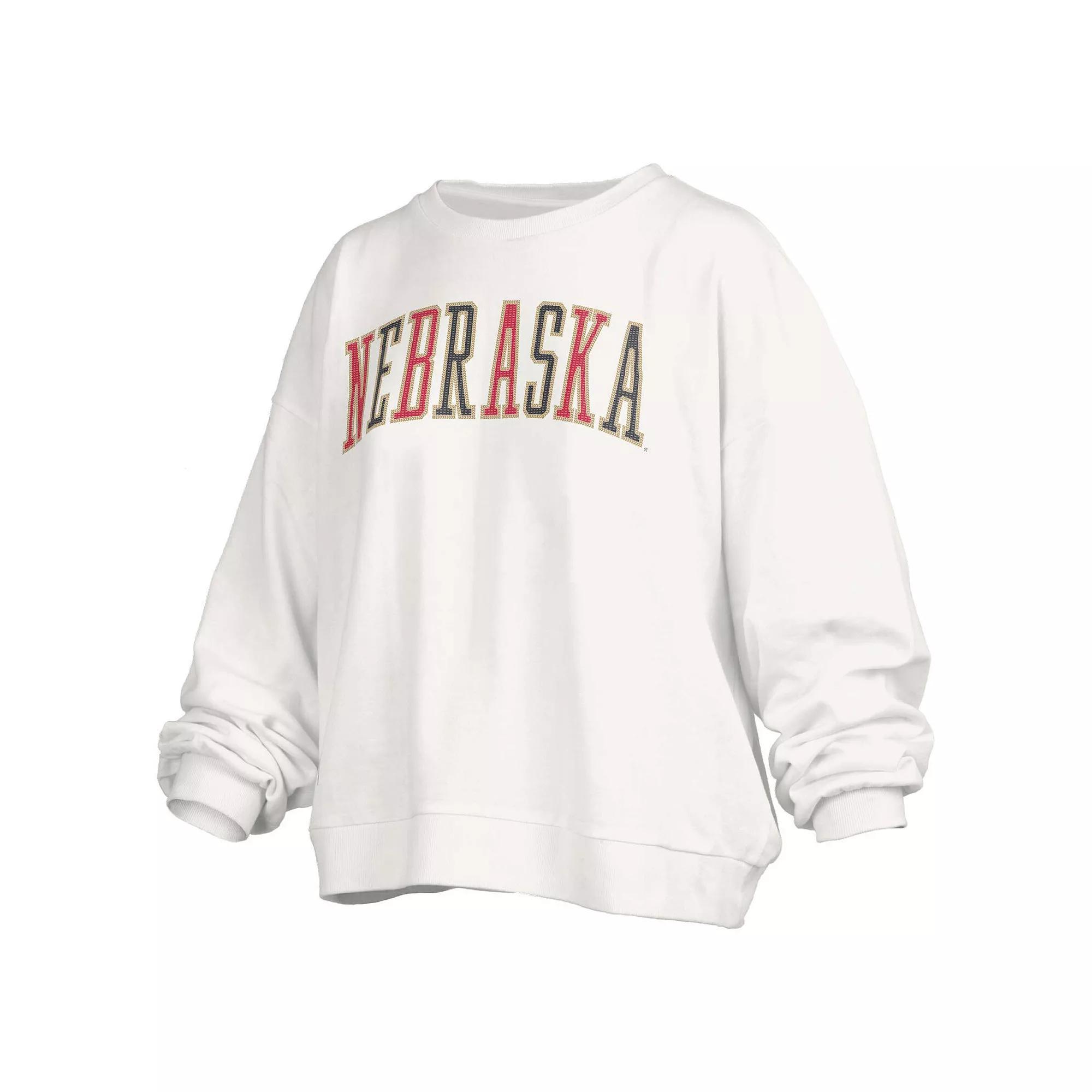 Women's Pressbox White Nebraska Huskers Janise SequinÂ Waist Length Over Product Image