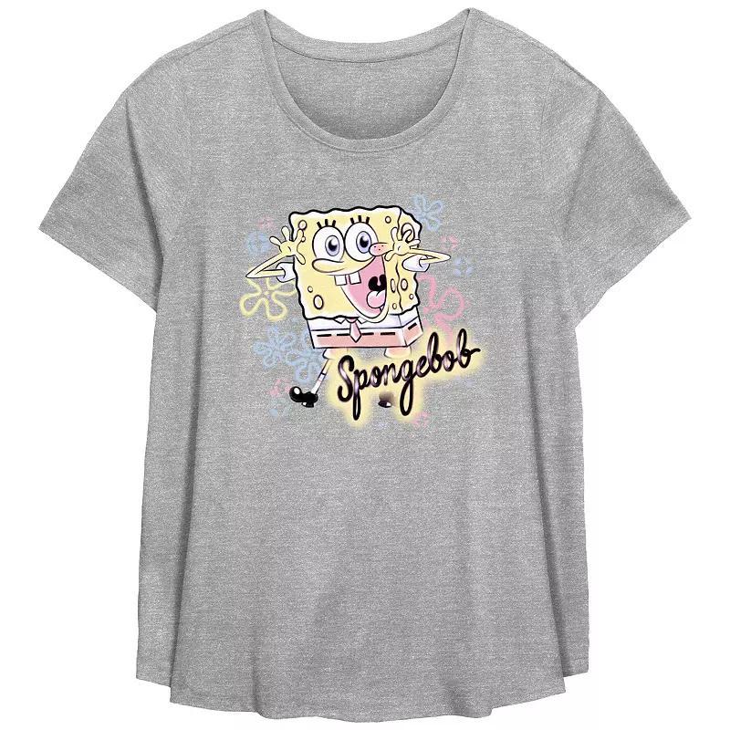 Plus Size Nickelodeon SpongeBob SquarePants Airbrush Poster Flowy Graphic Tee, Womens Grey Gray Product Image