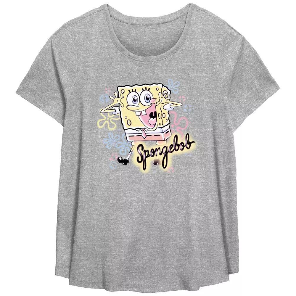 Plus Size Nickelodeon SpongeBob SquarePants Airbrush Poster Flowy Graphic Tee, Women's, Size: 4XL, Grey Gray Product Image