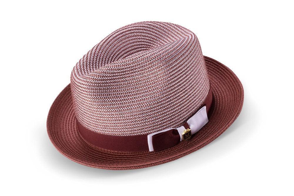 Burgundy Men's Two Tone Braided Pinch Fedora with Grosgrain Ribbon Male Product Image