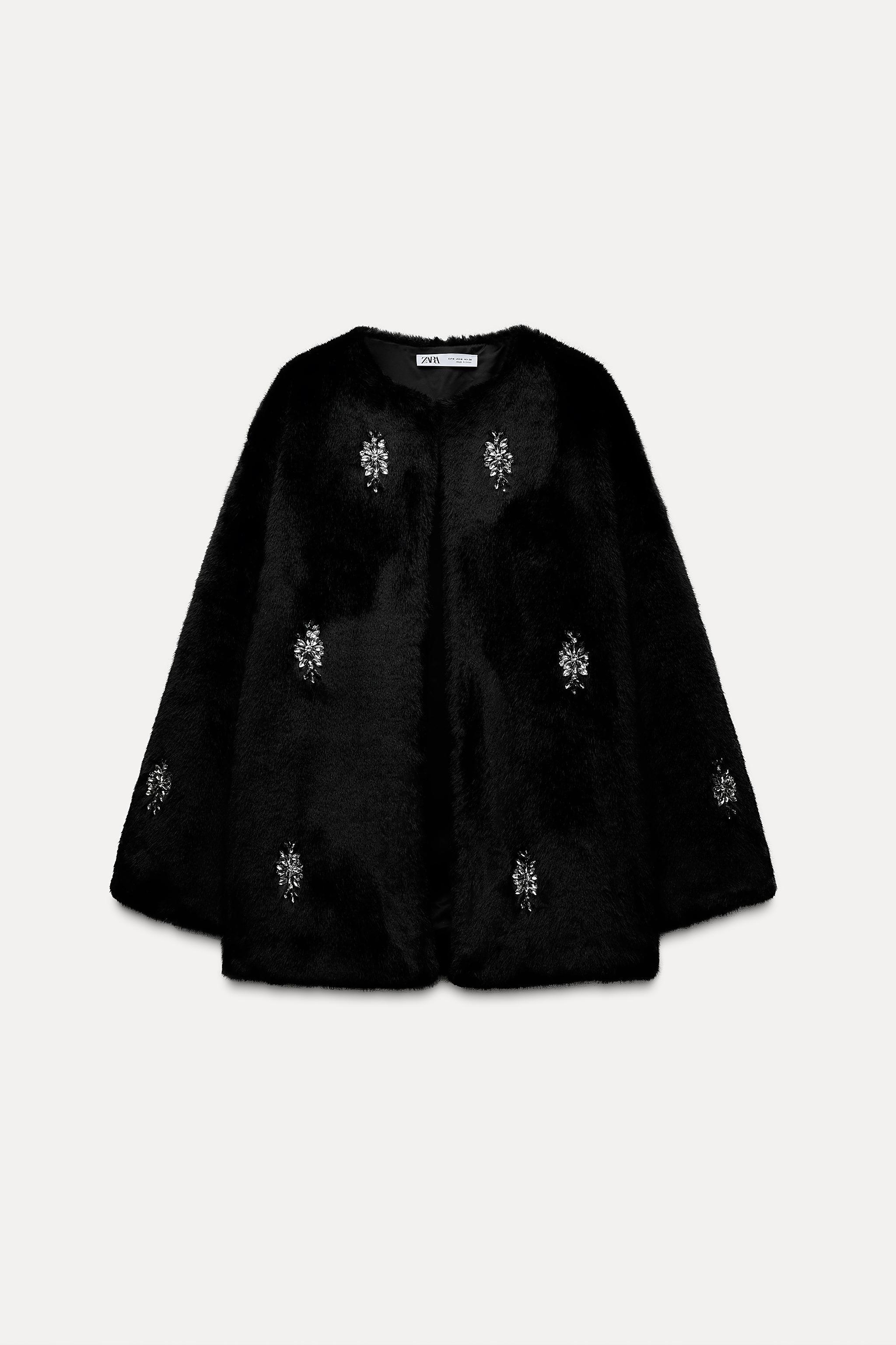 FAUX FUR JEWEL BEADING COAT Product Image