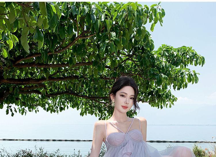 Spaghetti Strap Two-Tone Ruffled Maxi Sundress Product Image