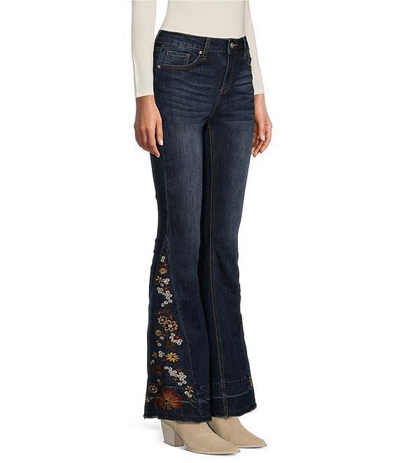 Prosperity Denim High Rise Embroidered Released Hem Flare Leg Jeans Product Image