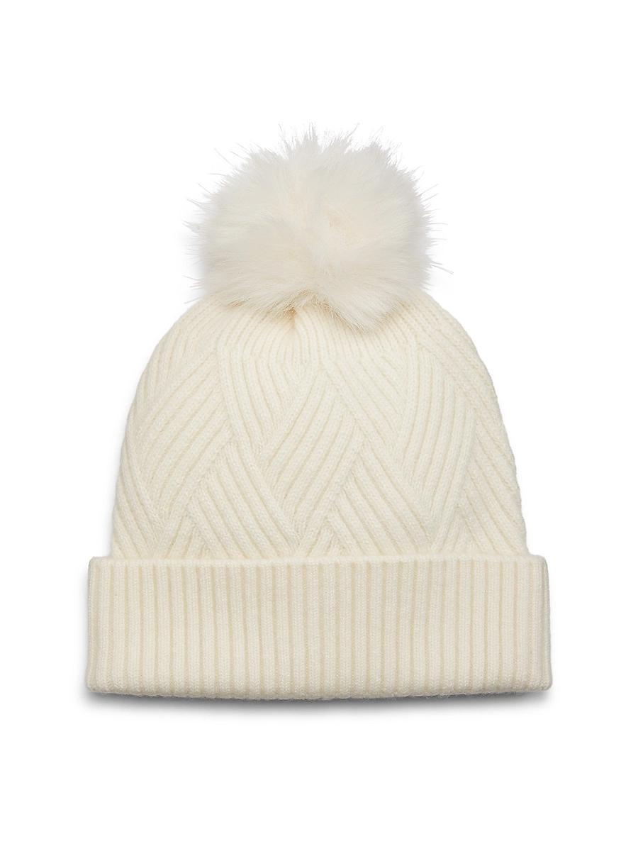 Womens Cable-Knit Ribbed Trim Hat Product Image