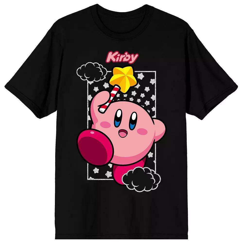 Men's Kirby Character with Stars Tee, Size: Medium, Black Product Image