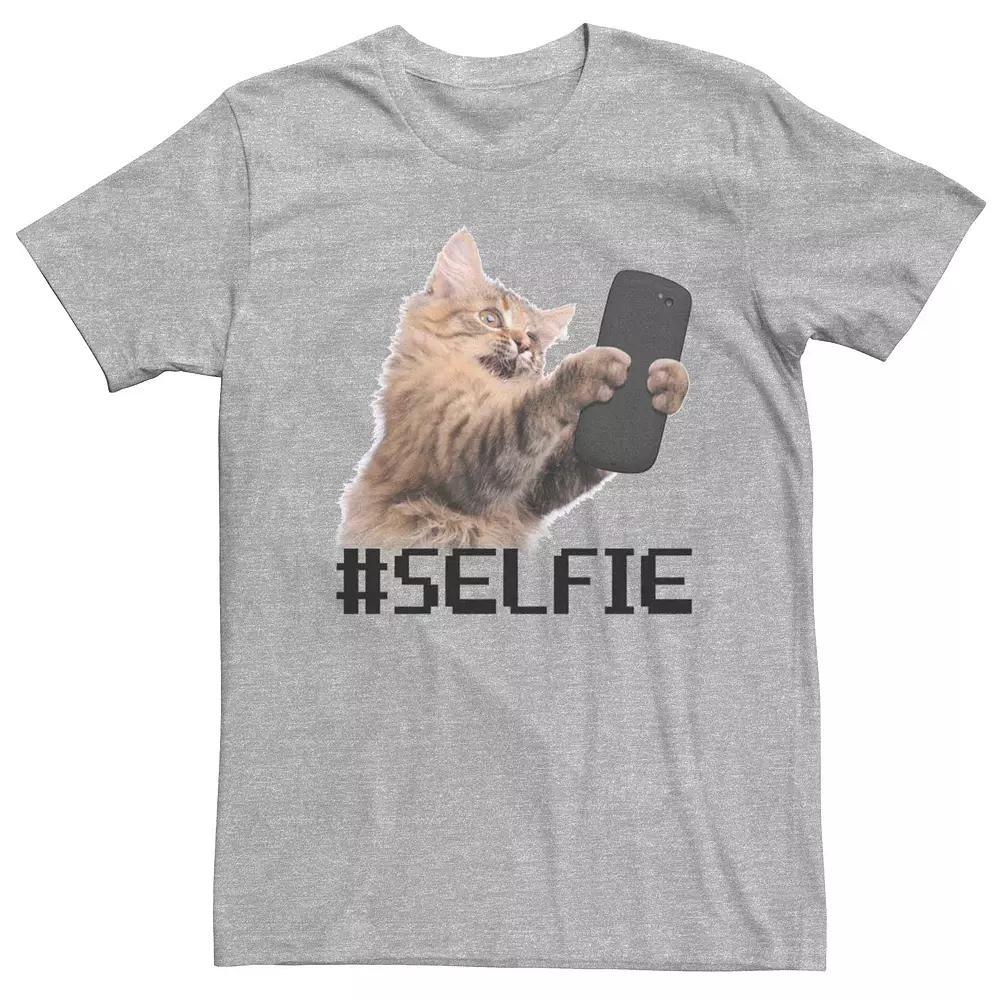 Men's Cat Selfie Graphic Tee, Size: Large, Athletic Grey Product Image