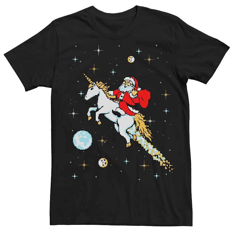 Men's Santa Space Unicorn Ride Graphic Tee, Size: Large, Black Product Image