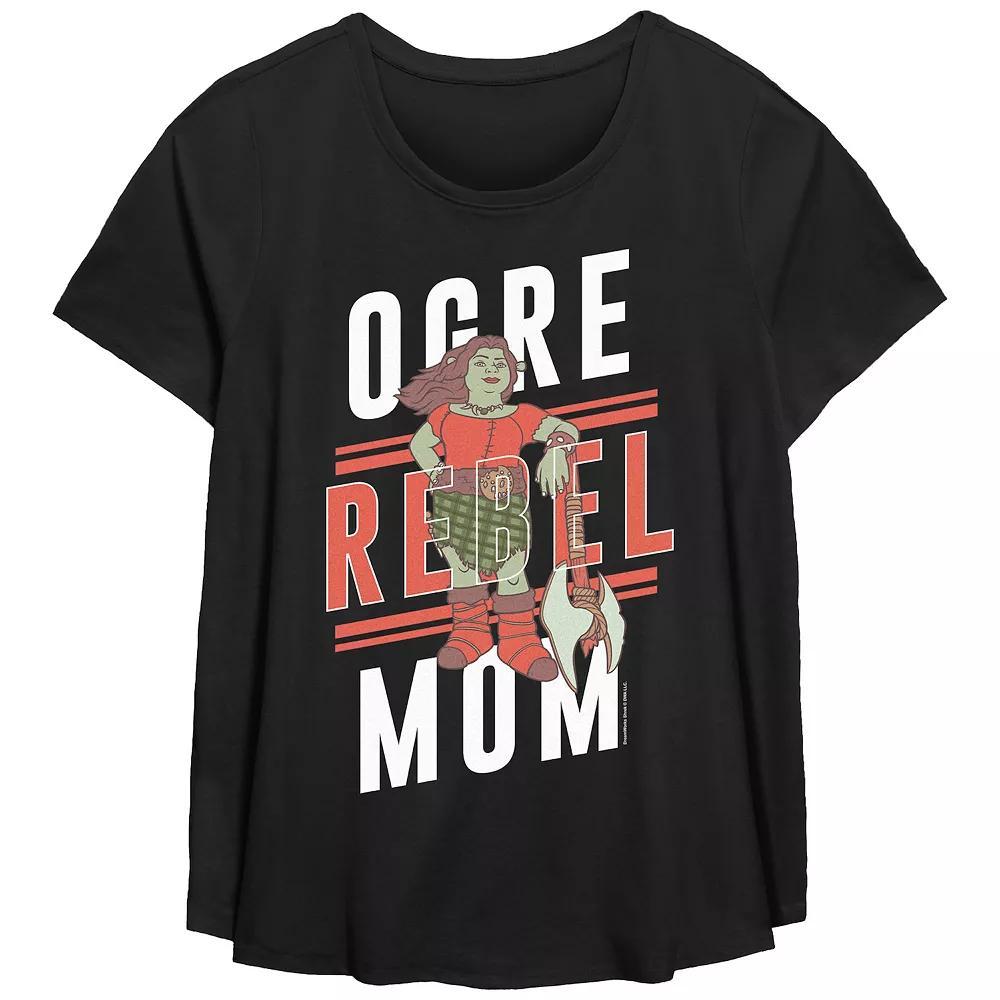 Plus Size Shrek Ogre Rebel Mom Scoop Hem Flowy Graphic Tee, Women's, Size: 4XL, Black Product Image