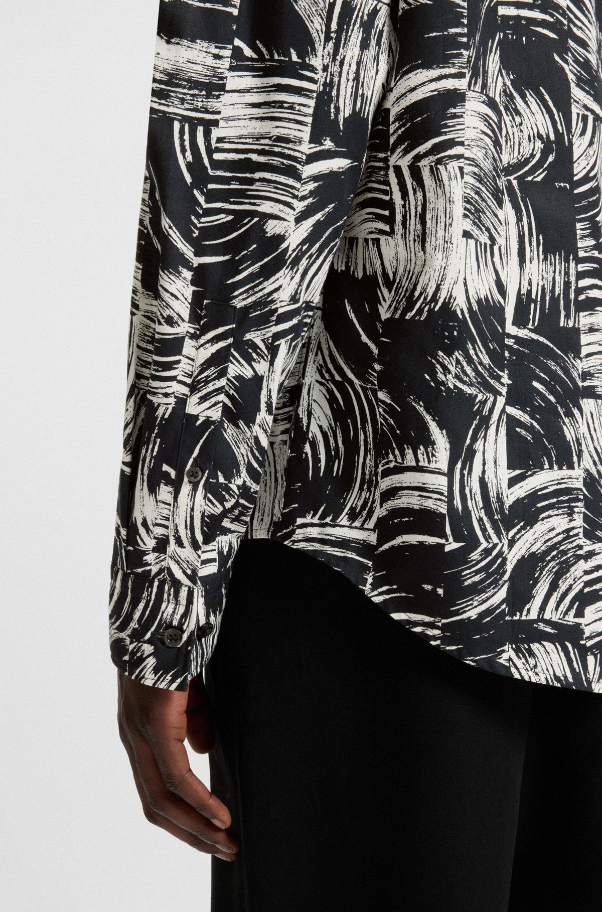 HUGO - Slim-fit shirt in abstract-printed cotton poplin - White Product Image