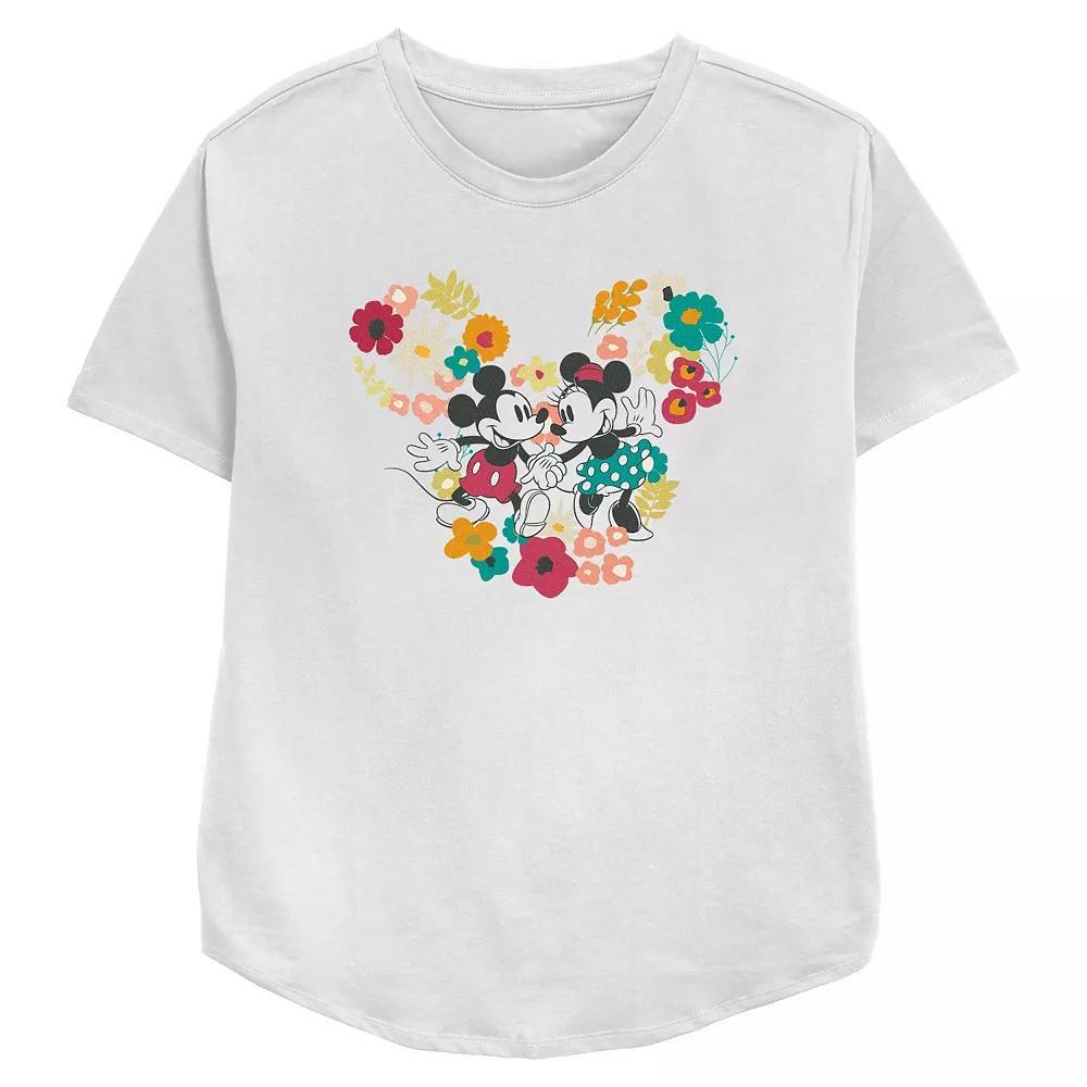 Disney's Mickey Mouse With Minnie Mouse Floral Pair Women's Relaxed Fit Graphic Tee,  Product Image