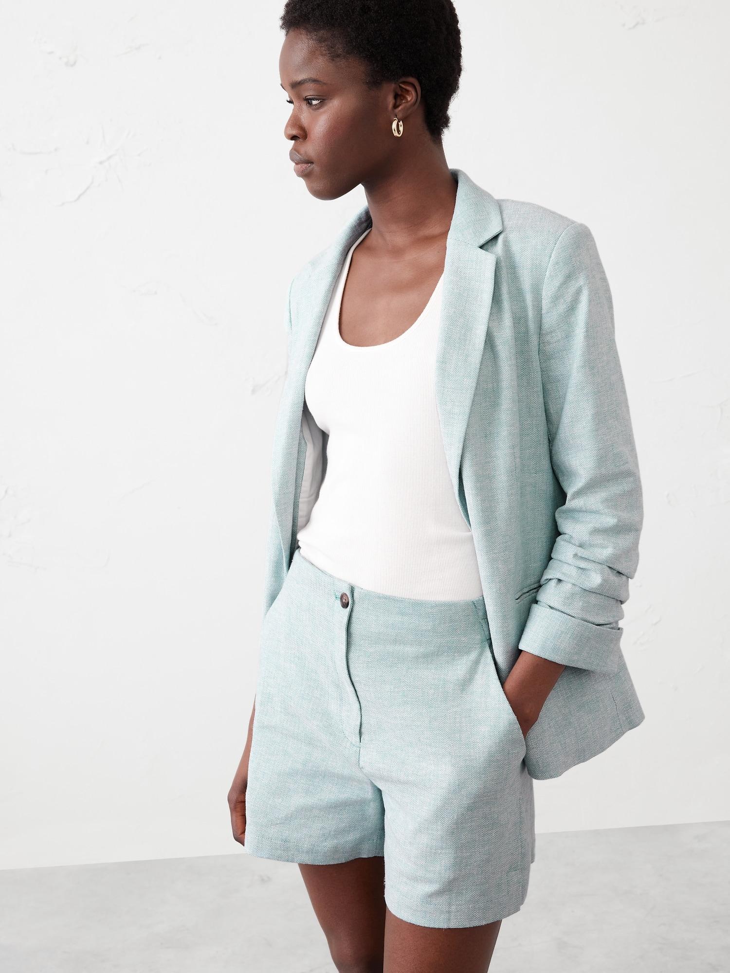 Linen-Blend Herringbone E-Waist Short Product Image