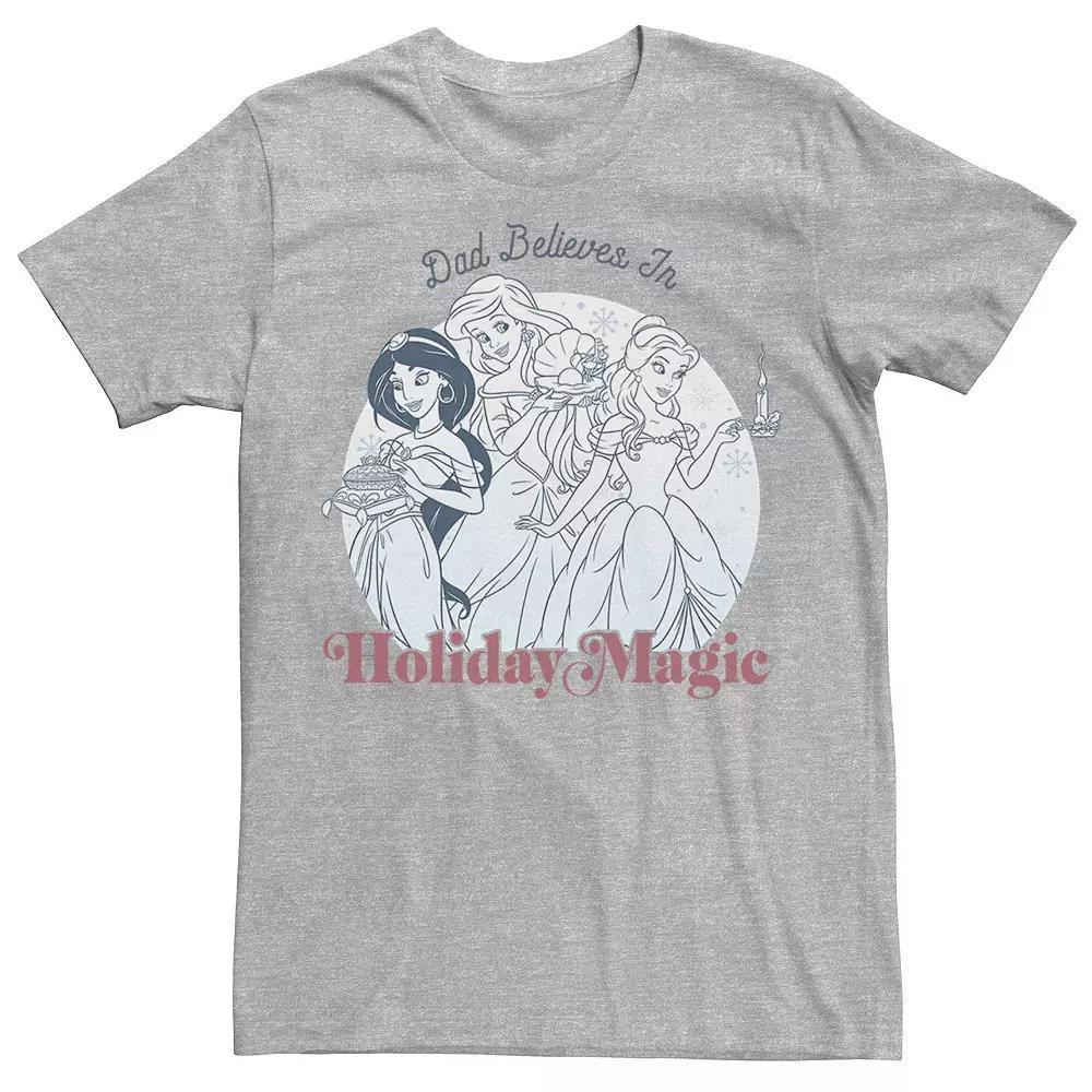 Men's Disney Princesses Dad Believes Holiday Magic Tee, Size: Large, Athletic Grey Product Image