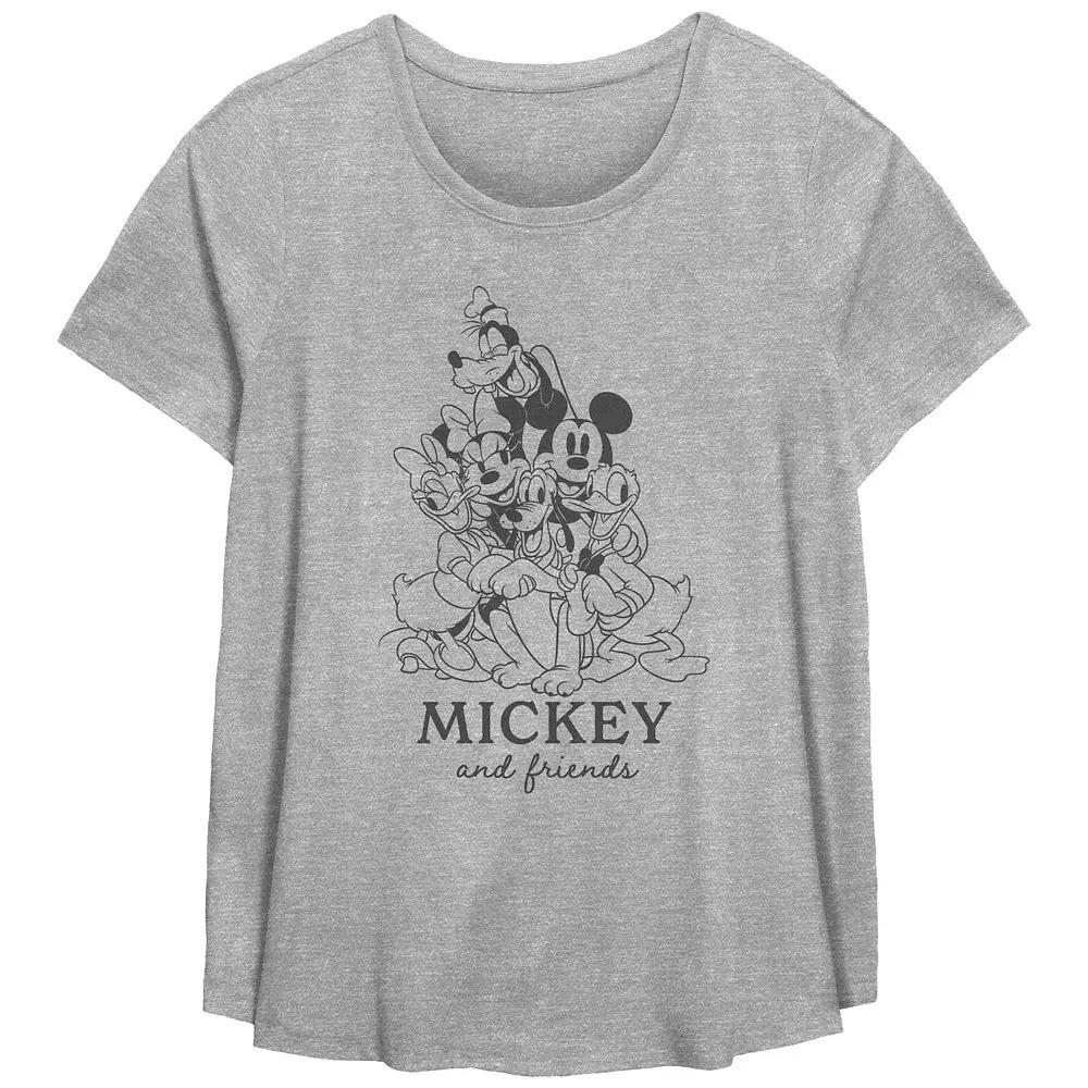 Disney's Mickey Mouse And Friends Group Hug Plus Size Flowy Graphic Tee, Women's, Size: 2XL, Grey Gray Product Image