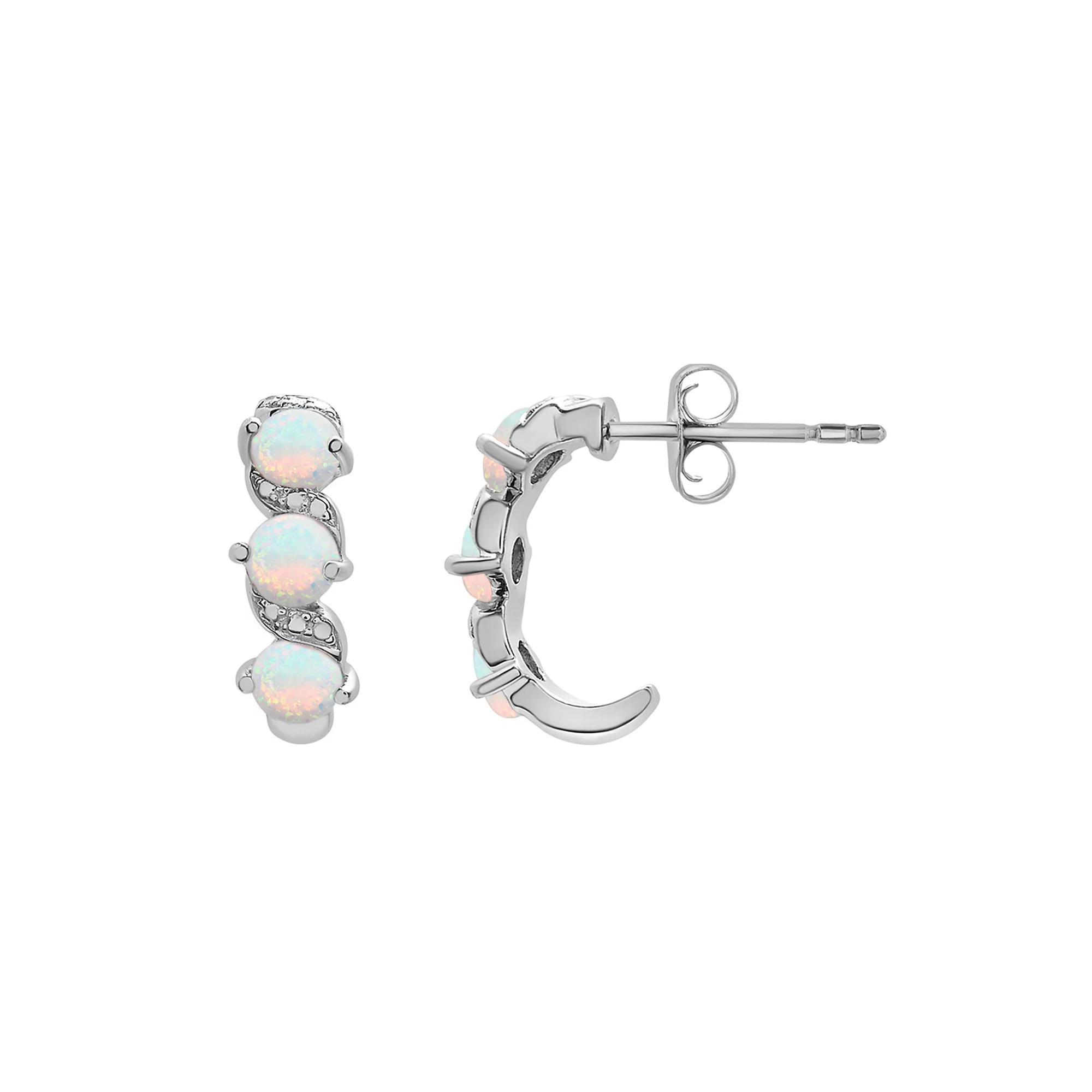 Sterling Silver Lab-Created Opal Twist Stud Earrings, Women's, White Product Image