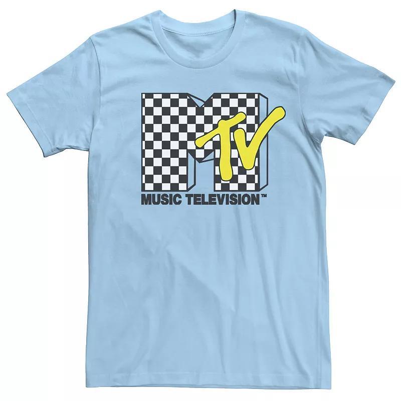 Men's MTV Black And White Checkered Logo Tee, Size: Medium, Light Blue Product Image