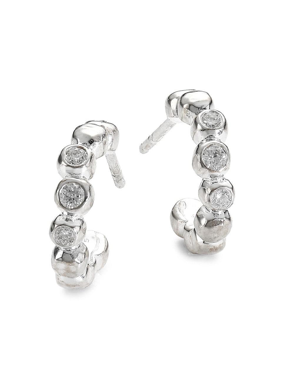 Mini Huggie Hoop Earrings in Sterling Silver with Diamonds Product Image