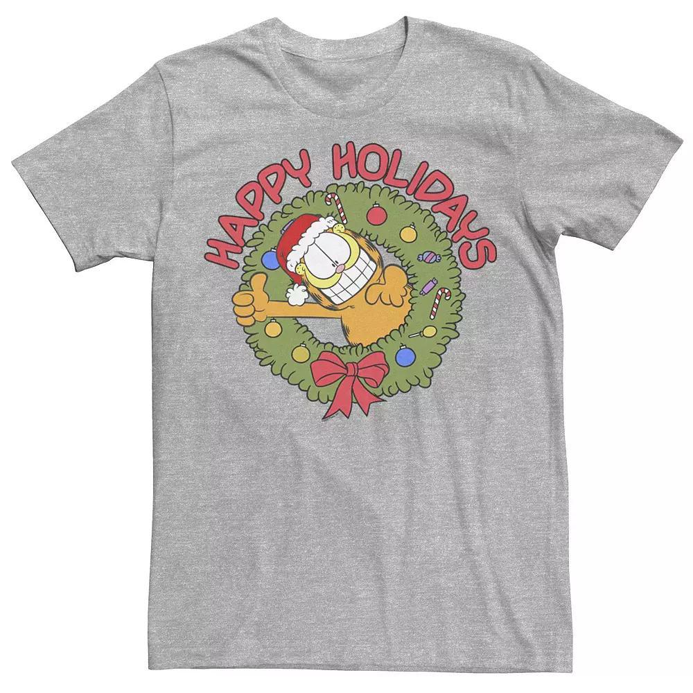 Men's Garfield Wreath Christmas Tee, Size: Large, Athletic Grey Product Image