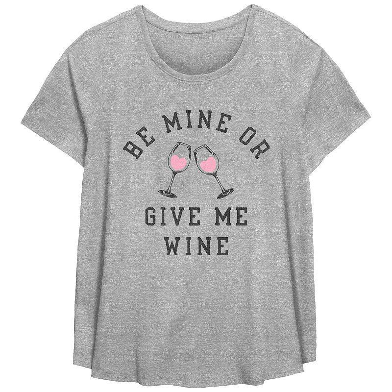 Plus Size Be Mine Or Give Me Wine Graphic Tee, Women's, Size: 4XL, Grey Gray Product Image