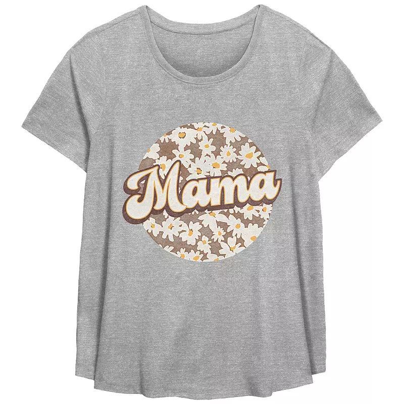 Plus Size Mama Flower Print Scoop Hem Flow Graphic Tee, Women's, Size: 2XL, Grey Gray Product Image