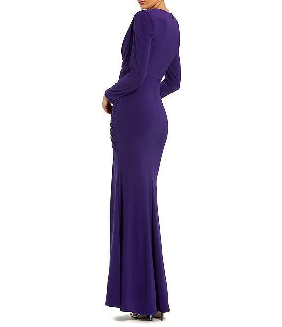 Mac Duggal Drape Neck Long Sleeve Ruched Jersey Gown Product Image
