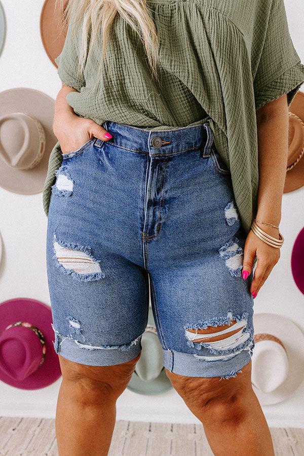 The Neely High Waist Distressed Shorts   Curves Product Image